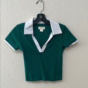 Maeve Green and White Collared Top